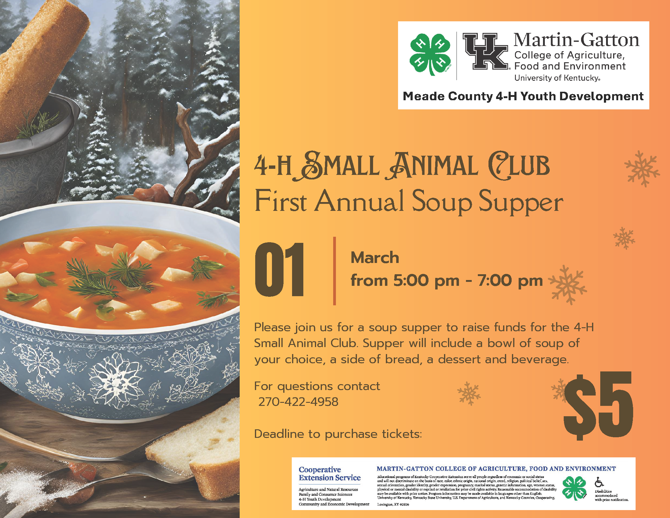 fundraiser flyer for soup supper on March 1, 2025